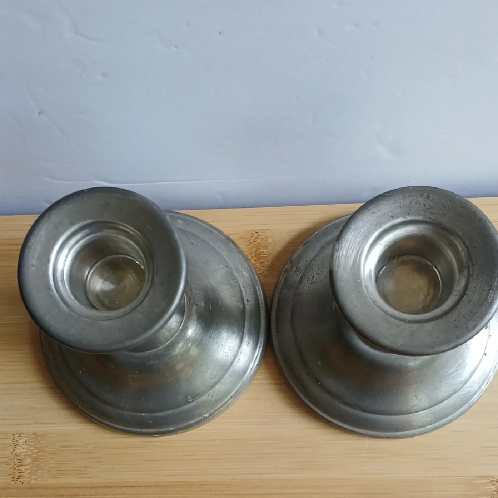 Pair Conn. House Pewter Candlestick Holders 3.5